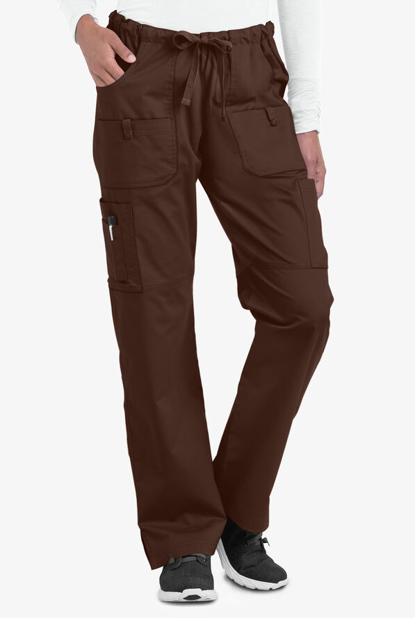 Butter-Soft STRETCH Women's 10-Pocket Drawstring Scrub Pants - Tall - Coffee Bean - 1