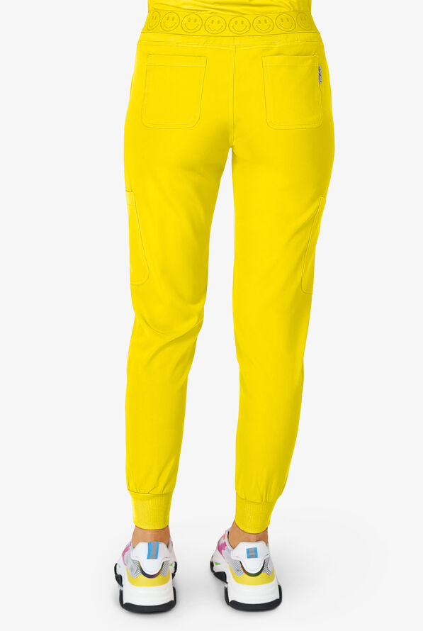 Zavate Ava Therese Women's 6-Pocket STRETCH Smile Face Elastic Waistband Cargo Jogger Scrub Pants - Blazing Yellow - 3