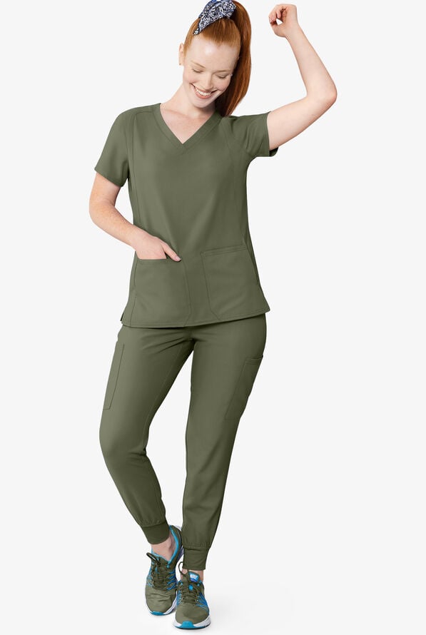 Blusa m&eacute;dica Med Couture Insight con cuello en V y 4 bolsillos para mujer - Olive - 2