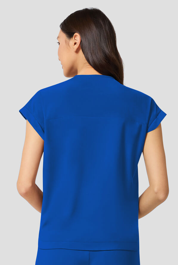 Blusa m&eacute;dica Infinity Pursuit STRETCH con cuello en V de punto acanalado y 1 bolsillo para mujer - Royal - 4