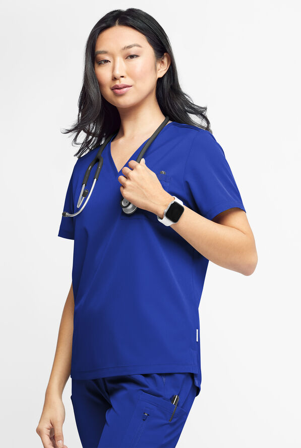 WhisperLite Zora Women's 2-Pocket Stretch V-Neck Tuck-in Scrub Top - Space Blue - 5