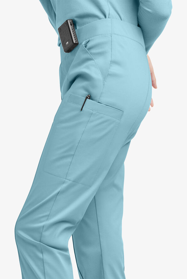 Butter-Soft STRETCH Women's 6-Pocket Pin-Tuck Crop Slim with Sport Trim Detail Scrub Pants - Dew Drop/Silver Melange - 7