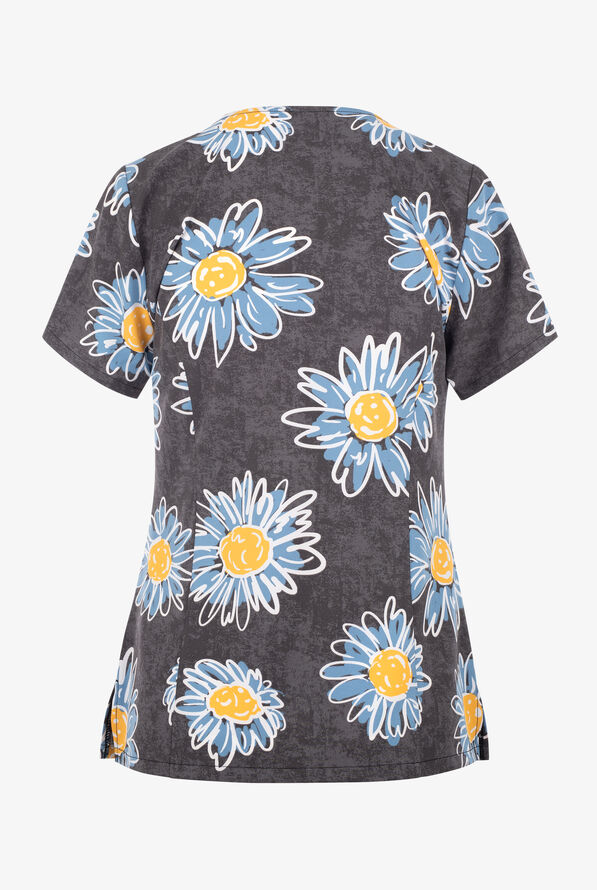 Dickies Sunflower Doodle Women's 2-Pocket STRETCH V-Neck Print Scrub Top - null - 2
