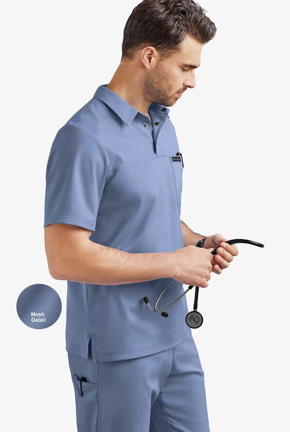 Advantage STRETCH Men's 3-Pocket Short Sleeve Polo with Back Air-Mesh Panels - Ceil Blue - 4