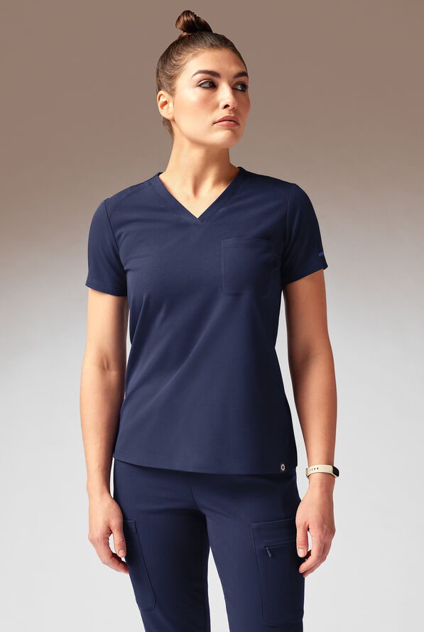 Hypothesis Meta-Base Women’s Single Pocket V-Neck Tuck In/Wear Out Scrub Top - Navy - 1