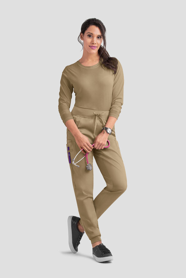 Butter-Soft STRETCH Women's 5-Pocket Cargo Jogger Scrub Pants - Golden Sand - 3