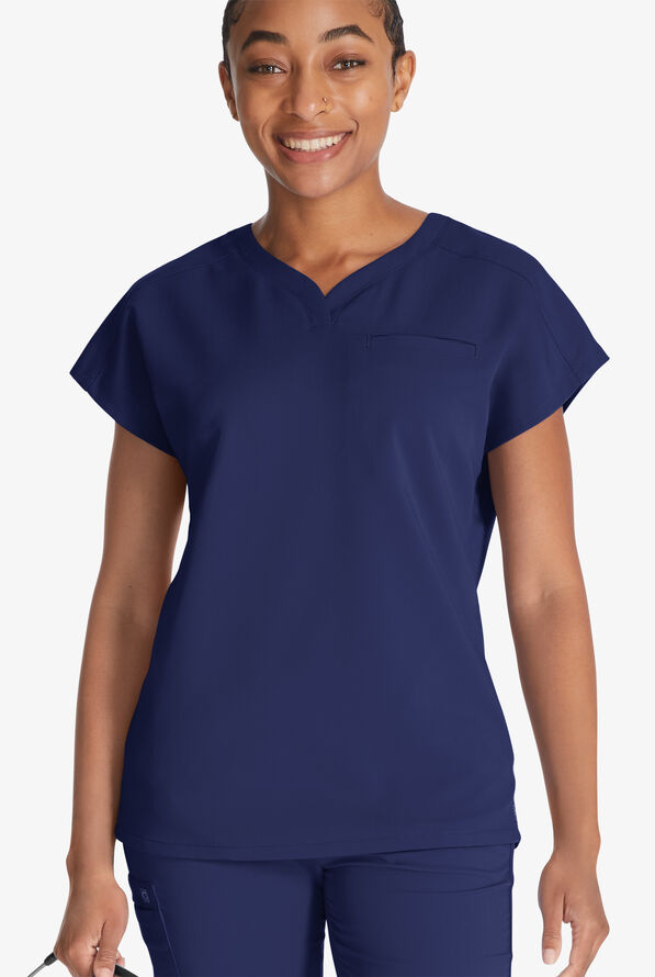 Blusa médica Cherokee Atmos STRETCH Coolmax con 3 bolsillos y cuello en Y para mujer - Navy - 2