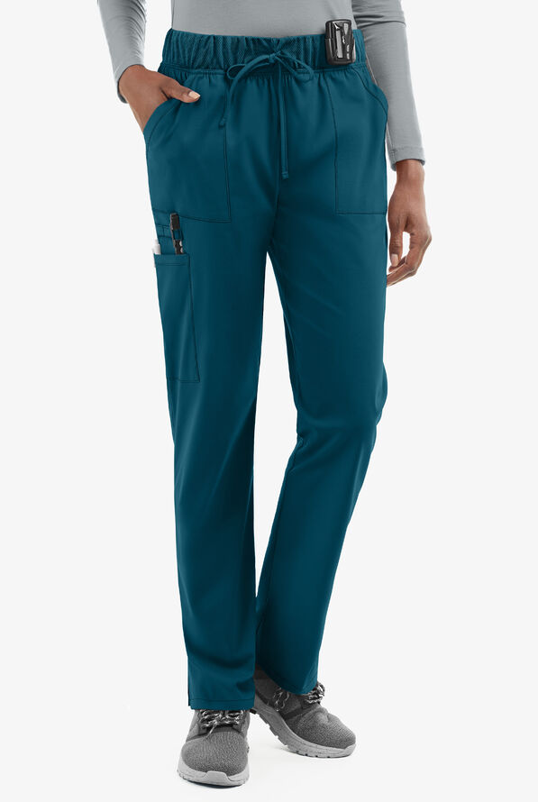 UA Exclusive Cherokee Workwear Professionals Active Women's 5-Pocket STRETCH Tapered Leg Scrub Pants - Petite - Caribbean Blue - 1