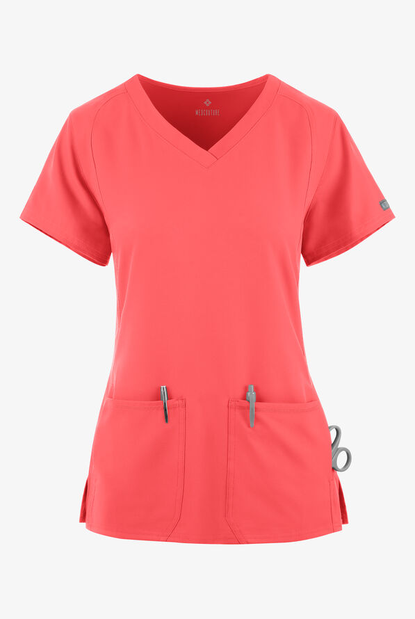 Blusa médica Med Couture Insight con cuello en V y 4 bolsillos para mujer - Coral - 1