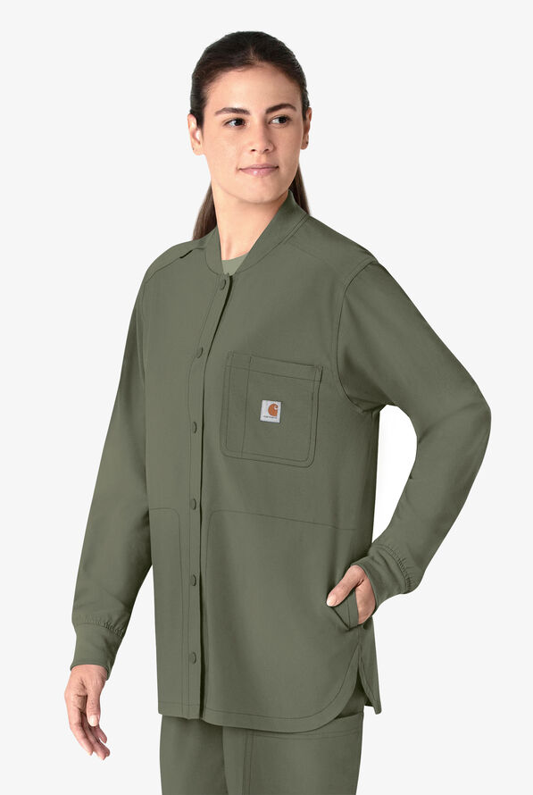 Carhartt Cross-Flex Women's 4-Pocket STRETCH Scrub Jacket - Olive - 2