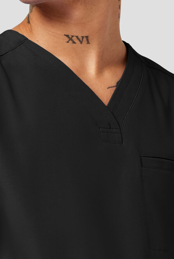 Camisa m&eacute;dica Healing Hands Quest Avery STRETCH con 4 bolsillos y cuello en Y para hombre - Black - 3