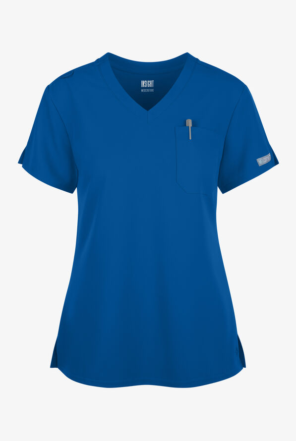 Med Couture Insight Women's 1-Pocket Tuck In V-Neck Scrub Top - Royal - 1