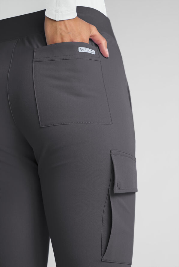 ReSurge Avon Women's 7-Pocket Flare Leg Cargo Scrub Pant - Petite - Pewter - 3