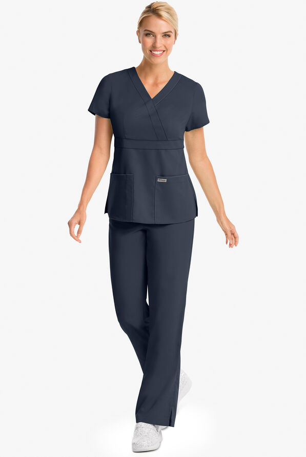 Blusa médica Grey's Anatomy estilo cruzado de corte moderno y 3 bolsillos para mujer - Steel Gray - 2