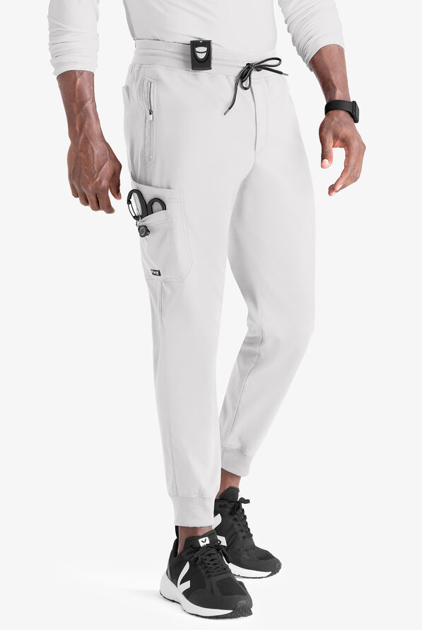 Grey's Anatomy by Barco Spandex STRETCH Murphy Men's 5-Pocket Cargo Jogger Scrub Pants - White - 1