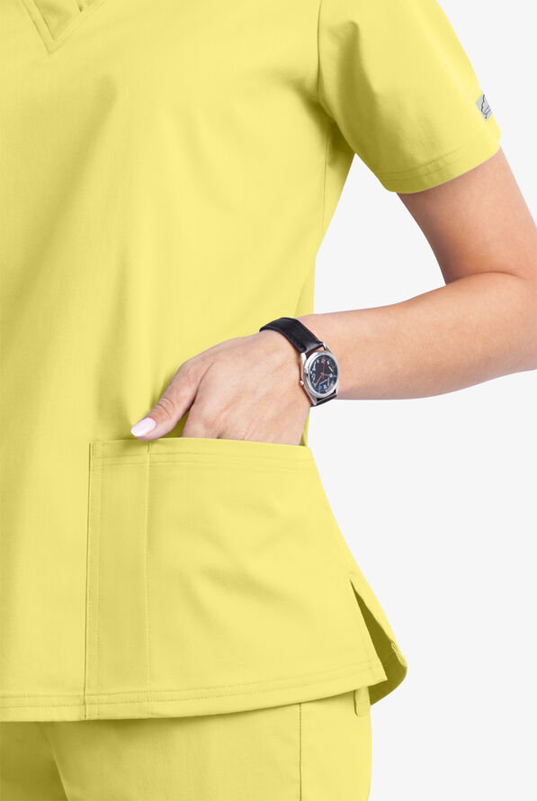 Butter-Soft STRETCH Women's 4-Pocket V-Neck Scrub Top - Lemon Sherbet - 3