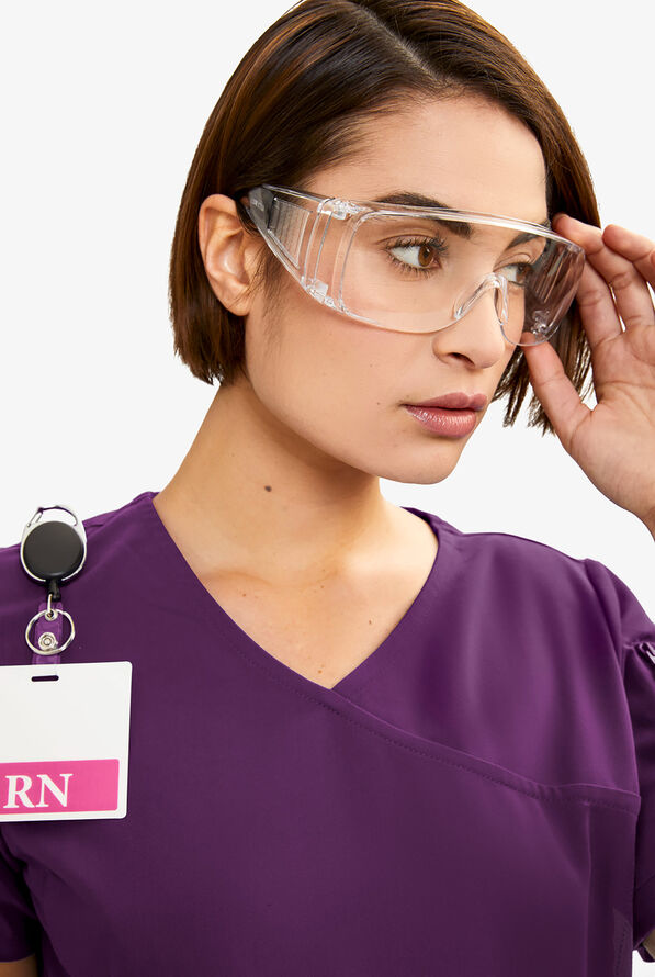 Keswi Women's 5-Pocket Faux Wrap Scrub Top - Eggplant - 2