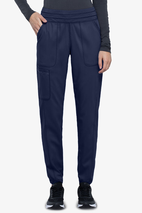 Cherokee Workwear Revolution Women's 5-Pocket STRETCH Elastic Waistband Half Jogger Scrub Pants - Navy - 1