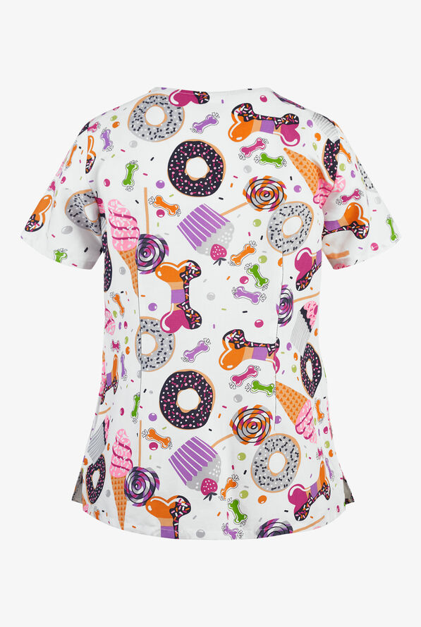 Cherokee Tooniforms Disney Good to the Bone Women's 2-Pocket V-Neck Print Scrub Top - null - 2