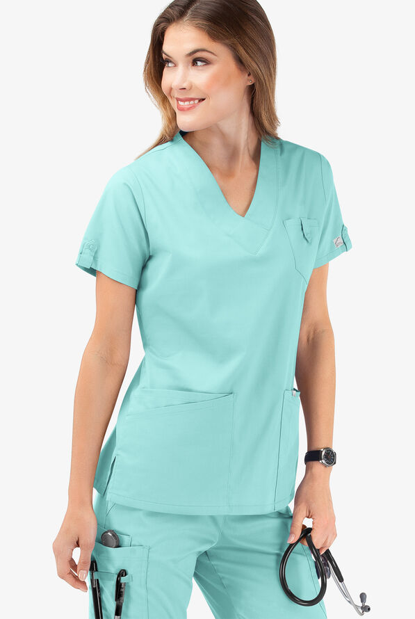 Butter-Soft STRETCH Women's 6-Pocket V-Neck Scrub Top - Aqua Moon - 6