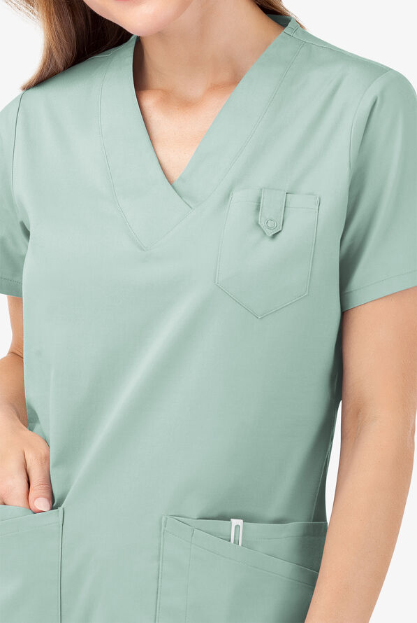 Butter-Soft STRETCH Women's 6-Pocket V-Neck Scrub Top - Eucalyptus Leaf - 3