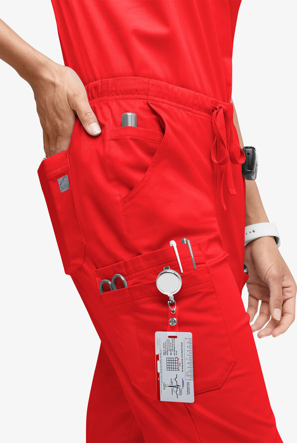 Butter-Soft STRETCH Women’s 10-Pocket Mid Rise Straight Leg Scrub Pant - Tall - Venetian Red - 3