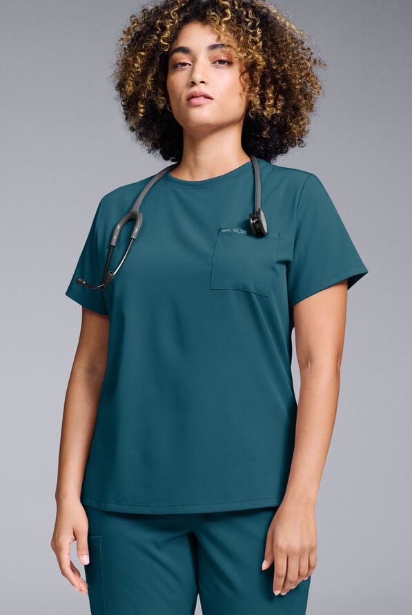 Hypothesis Women's Base Crew-Neck Tuck-In Scrub Top - Caribbean Blue - 6