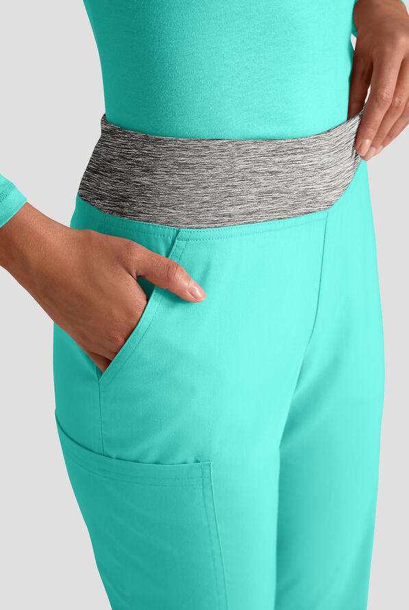 Pantal&oacute;n m&eacute;dico Butter-Soft FLXTEK STRETCH estilo yoga con cintura de tejido y 4 bolsillos para mujer - Aqua Dust / Silver Melange - 5