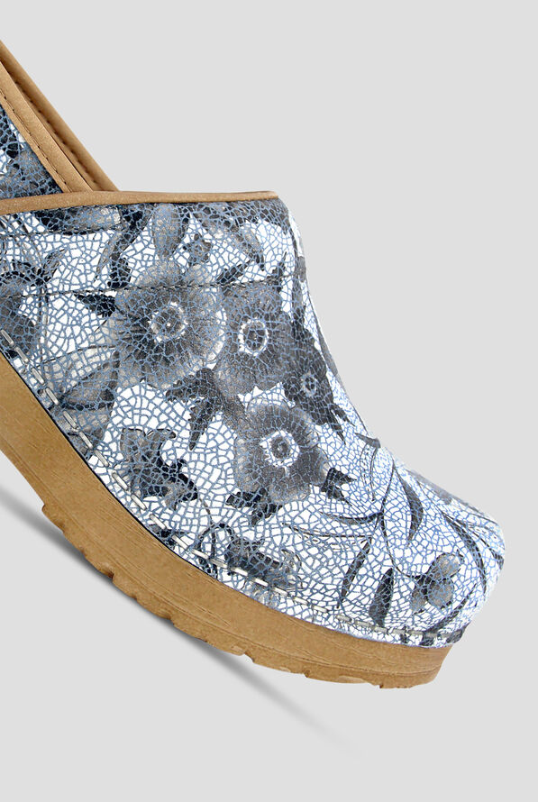 Sanita Women's Professional Plume Printed Leather Blue Clogs - null - 3