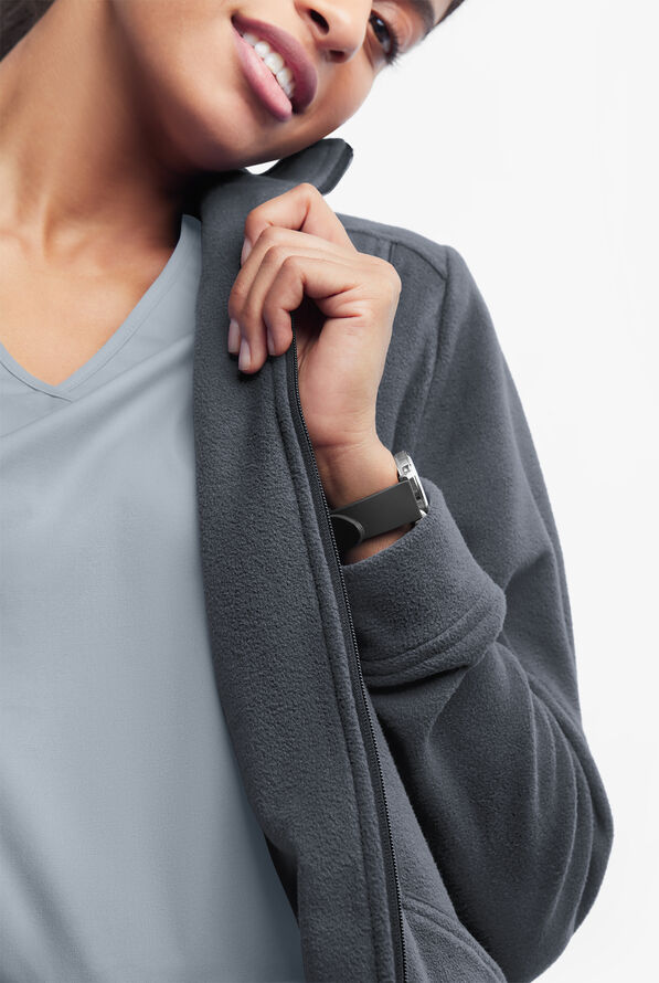 Butter-Soft STRETCH Women's 2-Pocket Zip Front Fleece Scrub Jacket - Pewter - 3