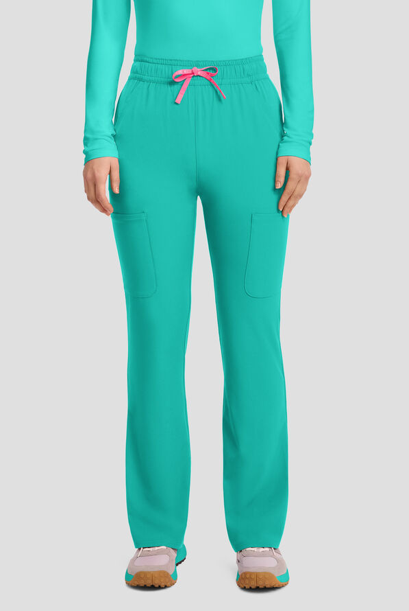 Med Couture Amp Women's 4-Pocket STRETCH High Waist Flare Leg Cargo Scrub Pant - Teal Tonic - 1