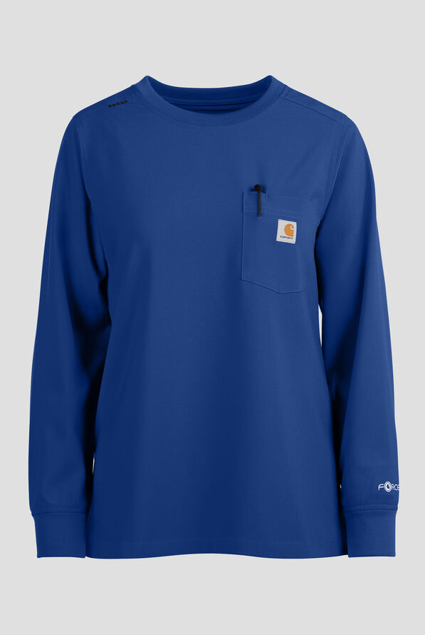 Blusa m&eacute;dica manga larga Carhartt Cross-Flex Force STRETCH con cuello redondo y 1 bolsillos para mujer - Royal - 1