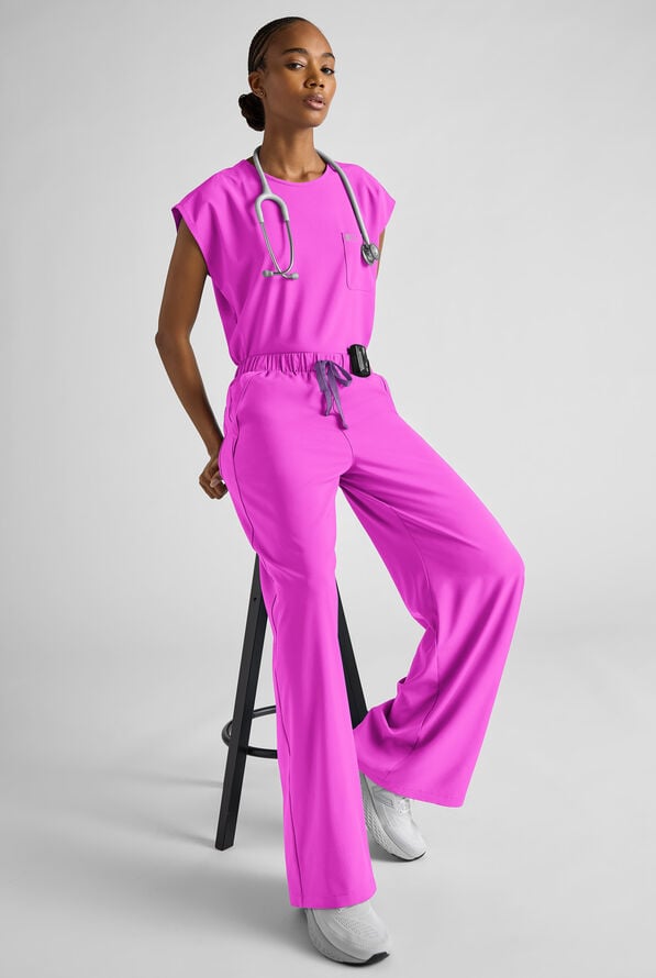 Easy STRETCH Gracie Women's Dolman Sleeve Crew Neck Scrub Top - Electric Fuchsia - 2