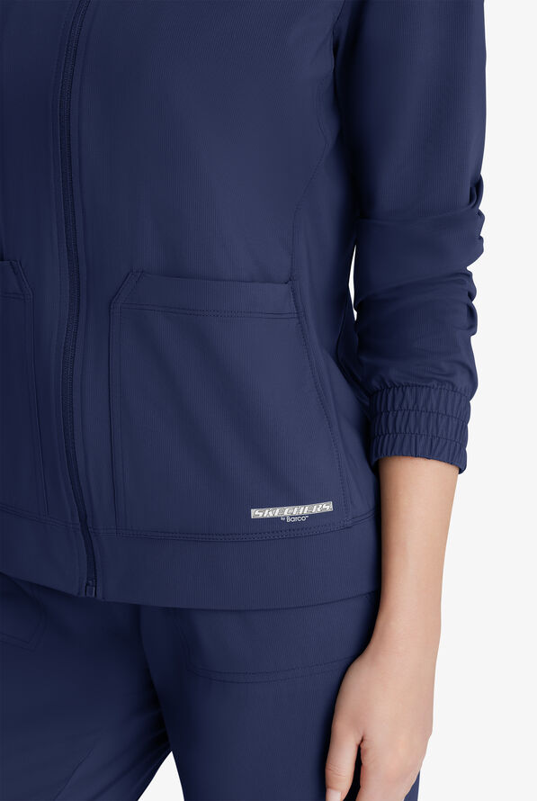 Skechers by Barco Slip-ins Contour Women's 3-Pocket STRETCH Zip Front Scrub Jacket - Navy - 3