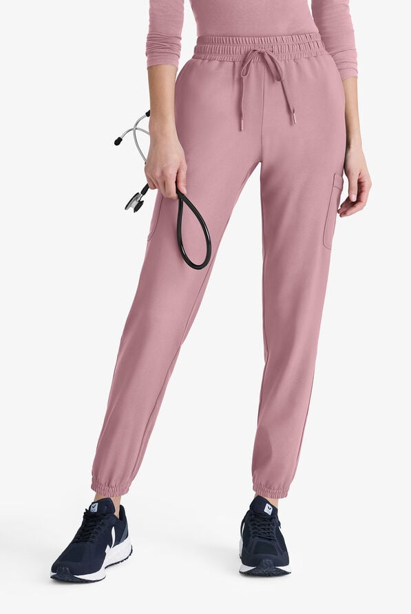Grey's Anatomy by Barco Evolve STRETCH Terra Women's 6-Pocket Cargo Jogger Scrub Pants - Misty Pink - 1