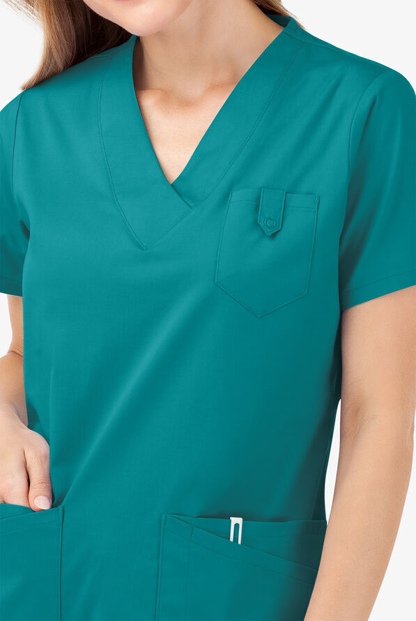 Butter-Soft STRETCH Women's 6-Pocket V-Neck Scrub Top - Teal - 3