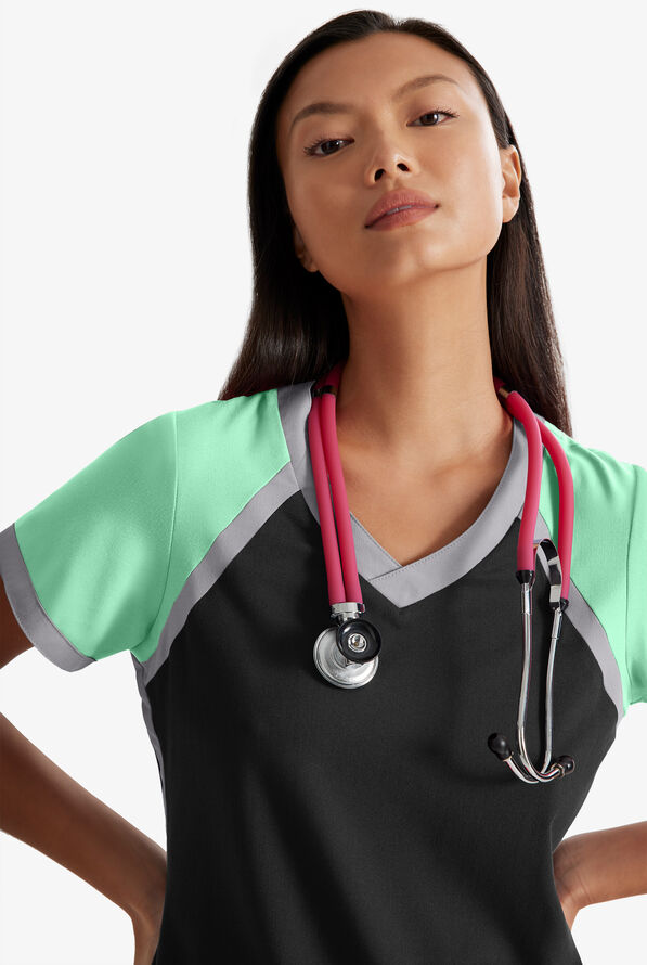 Grey's Anatomy Spandex STRETCH Color Block Scrub Top, Stretch Scrubs
