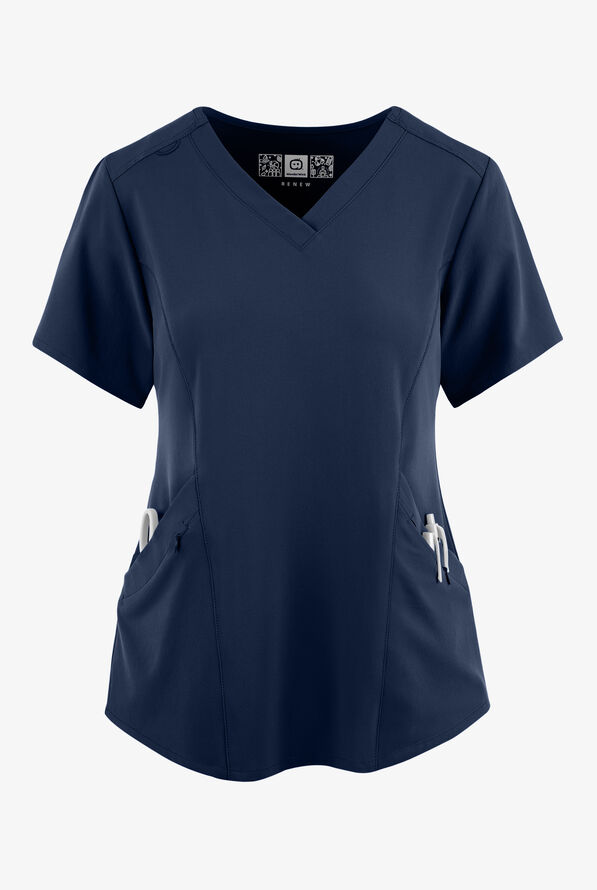 Wink Renew Women's 4-Pocket STRETCH V-Neck Scrub Top - Navy - 1