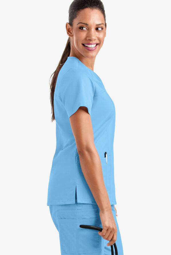 Butter-Soft STRETCH Women's 4-Pocket Sweetheart Neck Scrub Top - Blue Oasis - 4