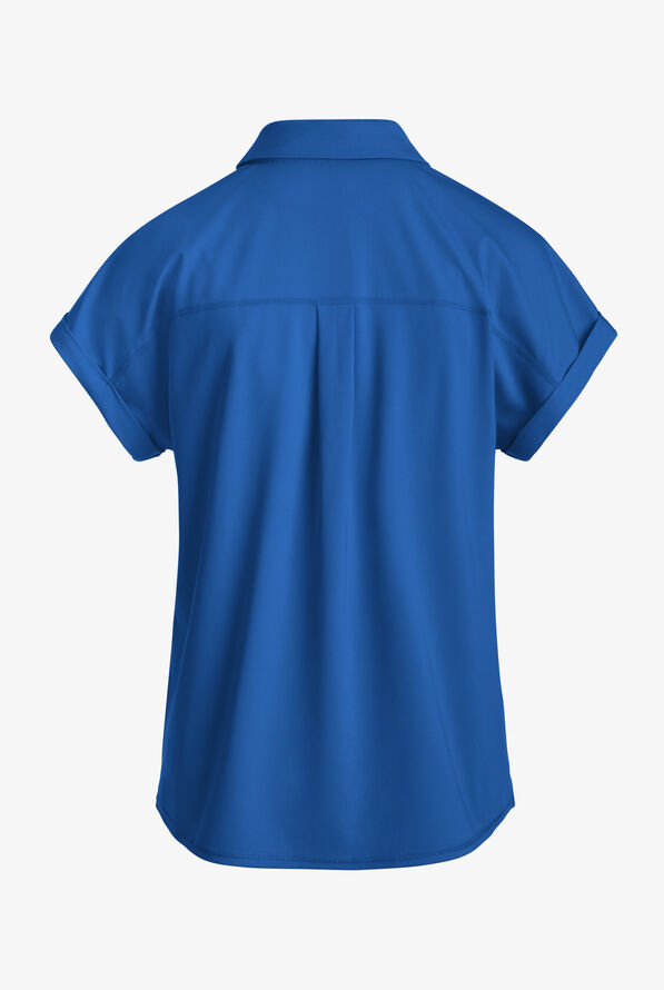 Grey's Anatomy by Barco Knit STRETCH Renew Women's 1-Pocket Dolman Sleeve Polo Scrub Top - Royal - 2