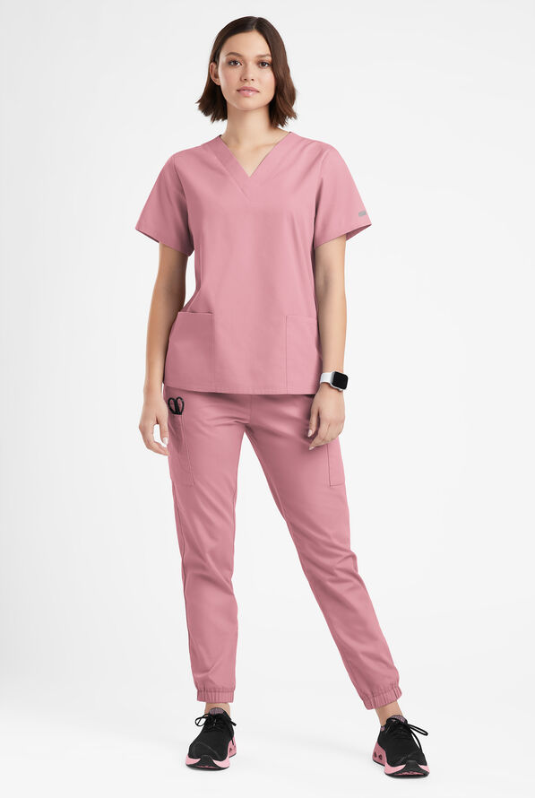 Butter-Soft Originals Women's 2-Pocket V-Neck Scrub Top - Cosmo Pink - 2