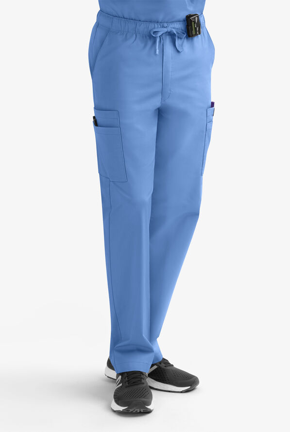Butter-Soft STRETCH Men's 9-Pocket Zip Front Cargo Straight Leg Scrub Pants - Ceil Blue - 1