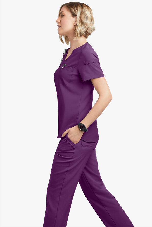 Easy STRETCH Nikki Women's 1-Pocket Scallop Neck Tuck-In Scrub Top - Eggplant - 5