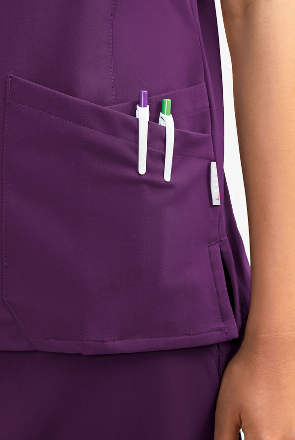 Keswi Women's 5-Pocket Faux Wrap Scrub Top - Eggplant - 5