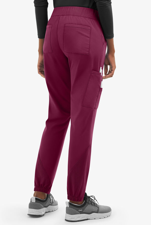 UA Exclusive Cherokee Workwear Professionals Active Women's 6-Pocket STRETCH Half Jogger Scrub Pants - Wine - 3