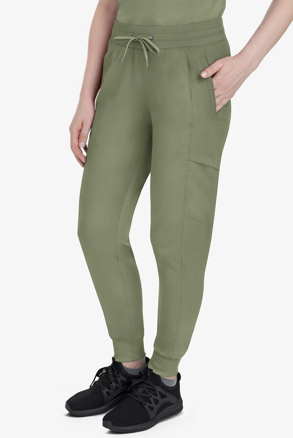 Healing Hands Purple Label Toby Women's 7-Pocket STRETCH Jogger Drawstring Scrub Pant - Olive - 1