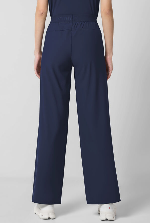 Infinity Pursuit Women's 3-Pocket STRETCH Pull On Pleated Wide Leg Scrub Pant - Navy - 2