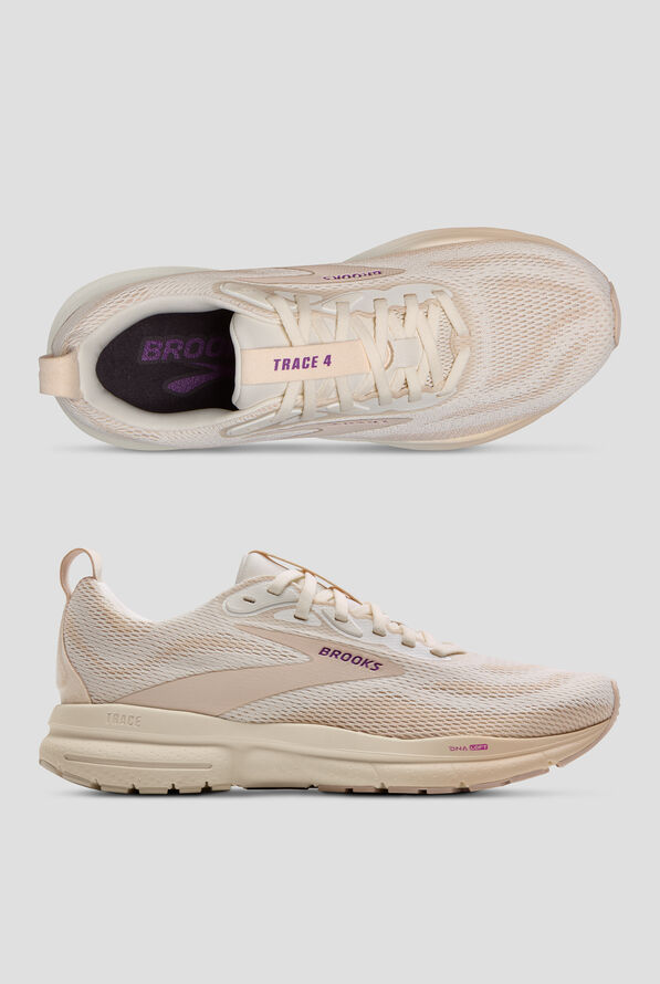 Brooks Women's Trace 4 Coconut Milk/Almond/Purple Athletic Lace Up Shoes - null - 1