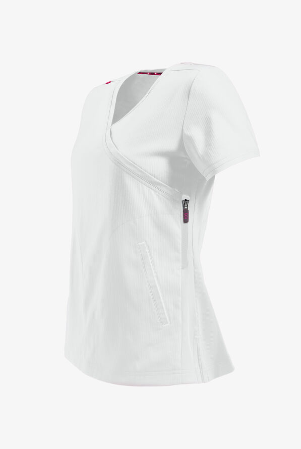 koi Lite&trade; Philosophy Women's 3-Pocket Mock Wrap Side Zipper Scrub Top - White - 3