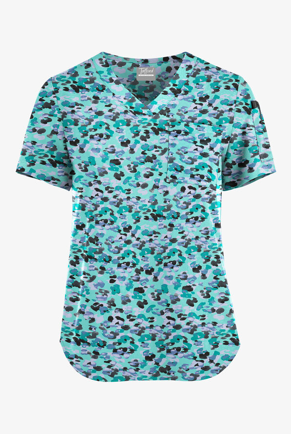 Tafford Active STRETCH Mystical Animal Women's 3-Pocket V-Neck Tuck-In Print Scrub Top - null - 1